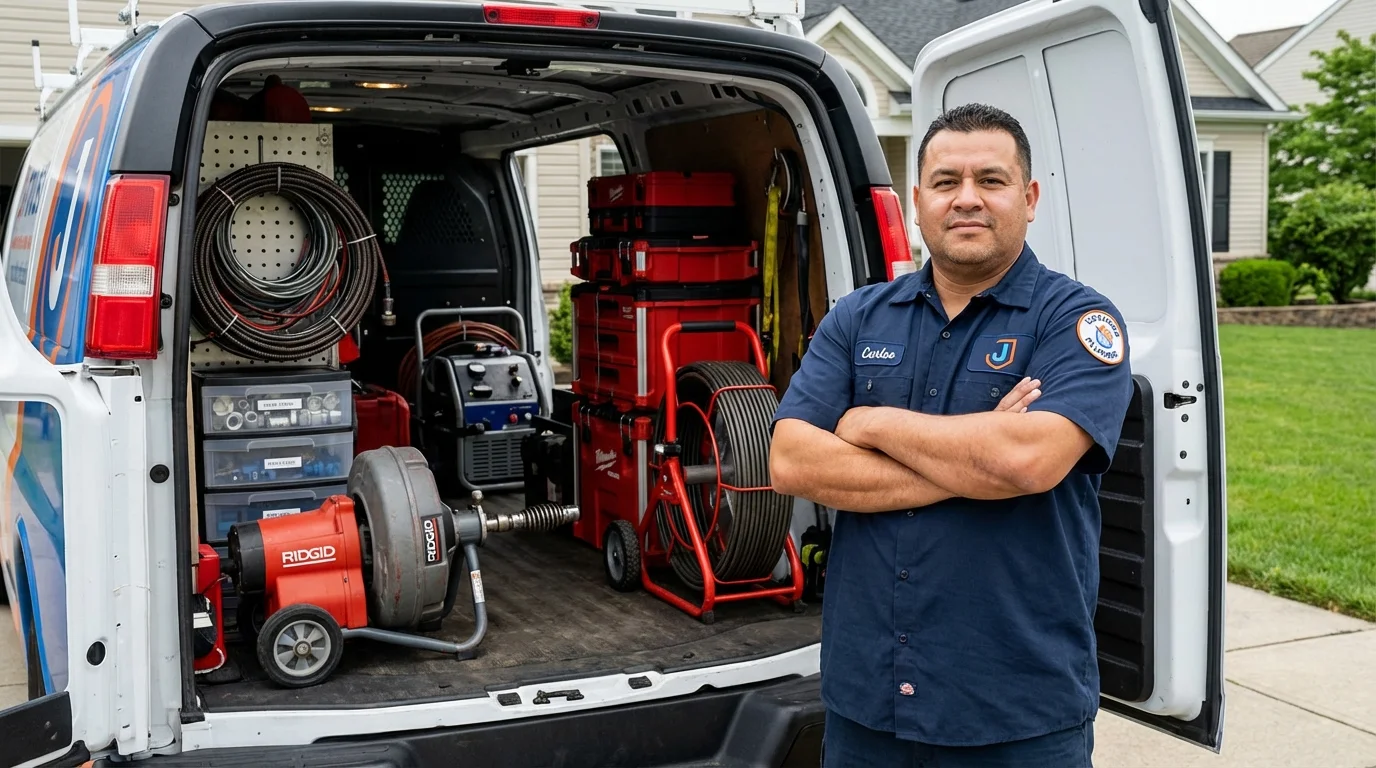 Professional drain cleaning equipment and Johns Plumbing LLC plumber in Beckemeyer